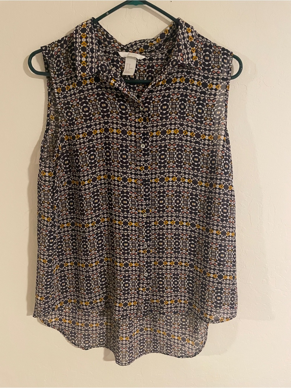 H&M Sleeveless Geometric Print Blouse - Navy and Mustard